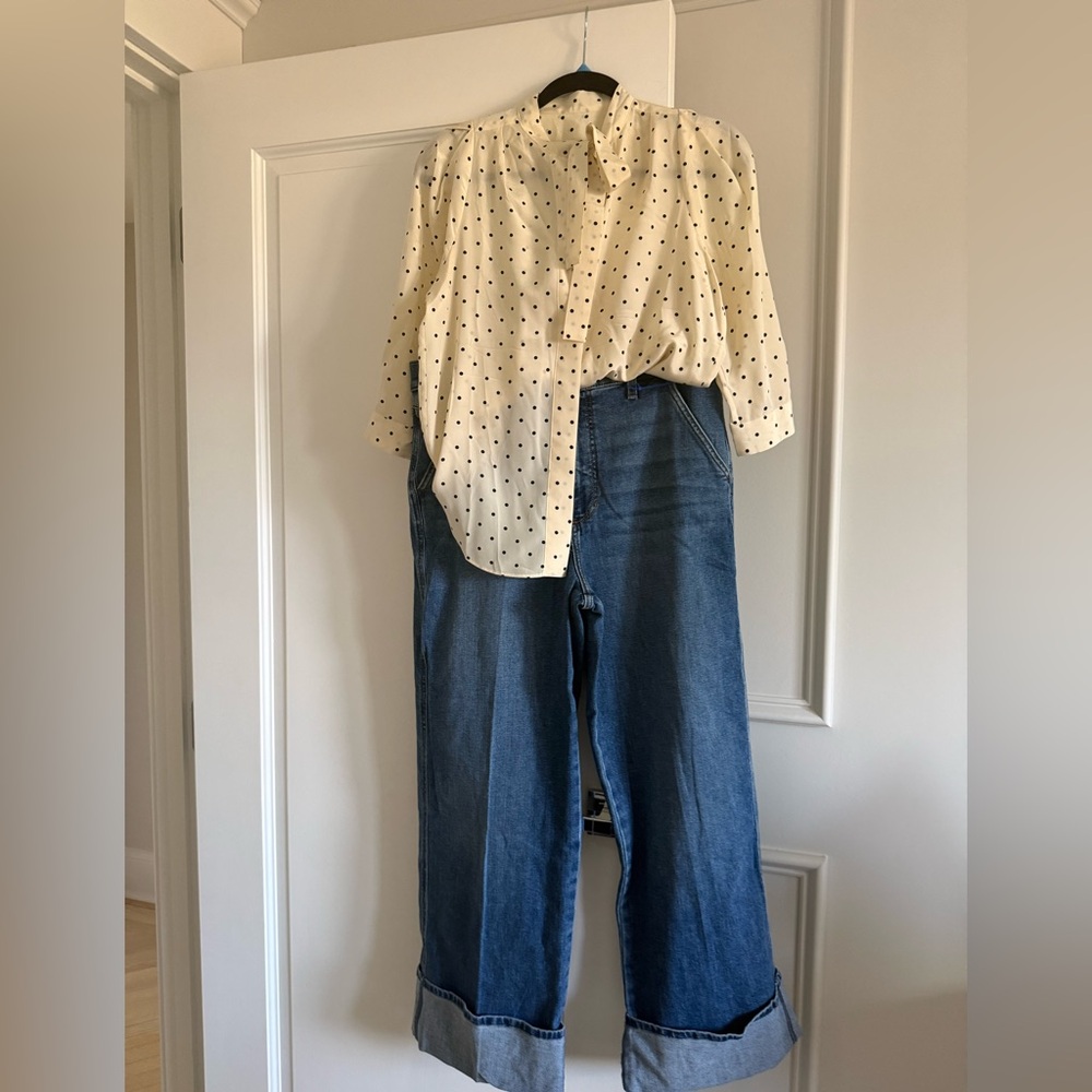 Burberry silk polka dots tie neck top M 3/4 sleeves - Picture 6 of 9